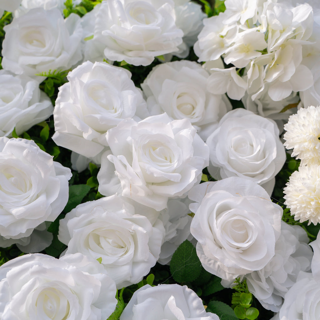 Thalia: 3D Pure White Luxury Silk Floral Wall Roll-Up Fabric Backdrop for Elegant Wedding Ceremonies & Minimalist Events Free Shipping