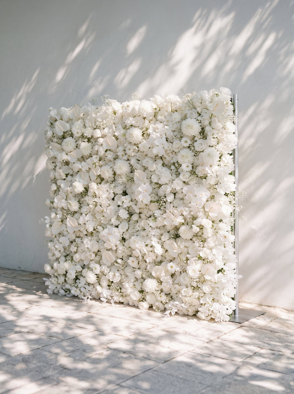 Opal：2026 Luxury 5D All-White Floral Wall with Greenery Roll-Up Backdrop for Rustic Garden Weddings Free Shipping
