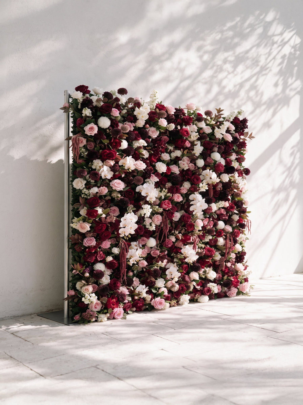 Garnet ：2026 Luxury 5D Berry & Burgundy Floral Wall with Greenery Roll-Up Backdrop for Rustic Garden Weddings Free Shipping