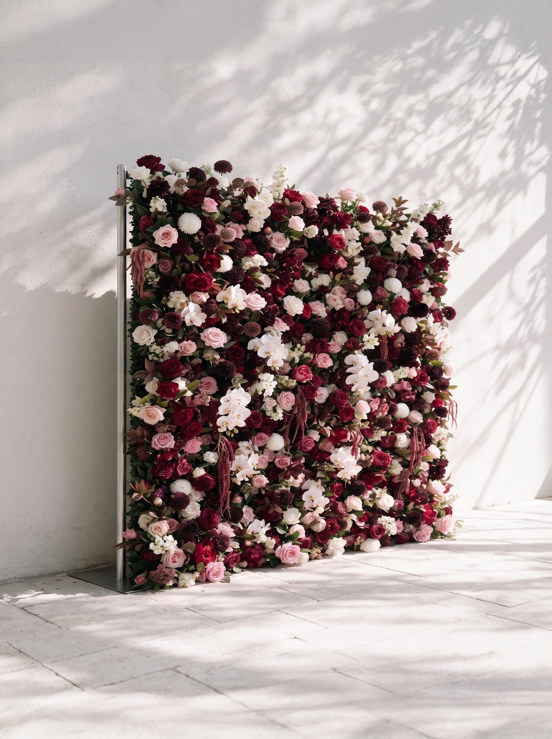 Garnet ：2026 Luxury 5D Berry & Burgundy Floral Wall with Greenery Roll-Up Backdrop for Rustic Garden Weddings Free Shipping