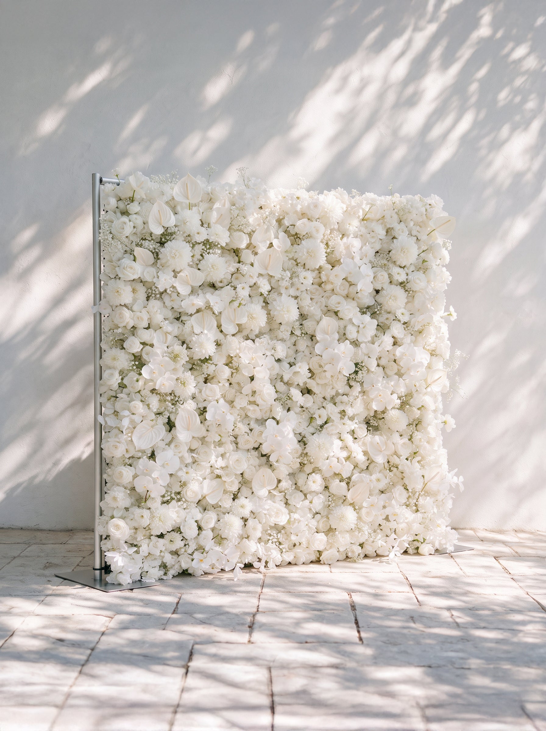Opal：2026 Luxury 5D All-White Floral Wall with Greenery Roll-Up Backdrop for Rustic Garden Weddings Free Shipping