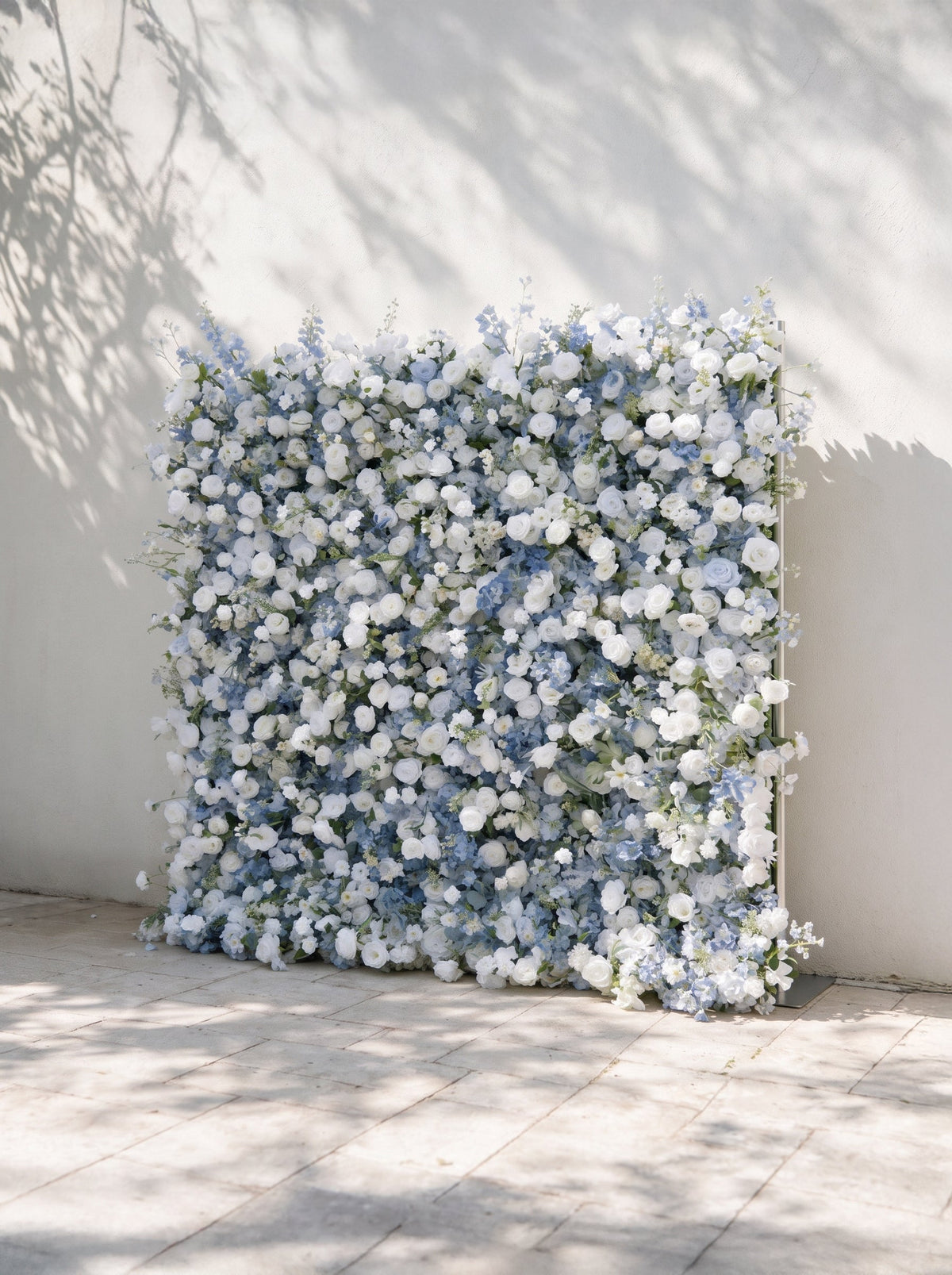 Cerulean：2026 Luxury 5D White & Blue Floral Wall with Greenery Roll-Up Backdrop for Whimsical Bridal Showers Free Shipping