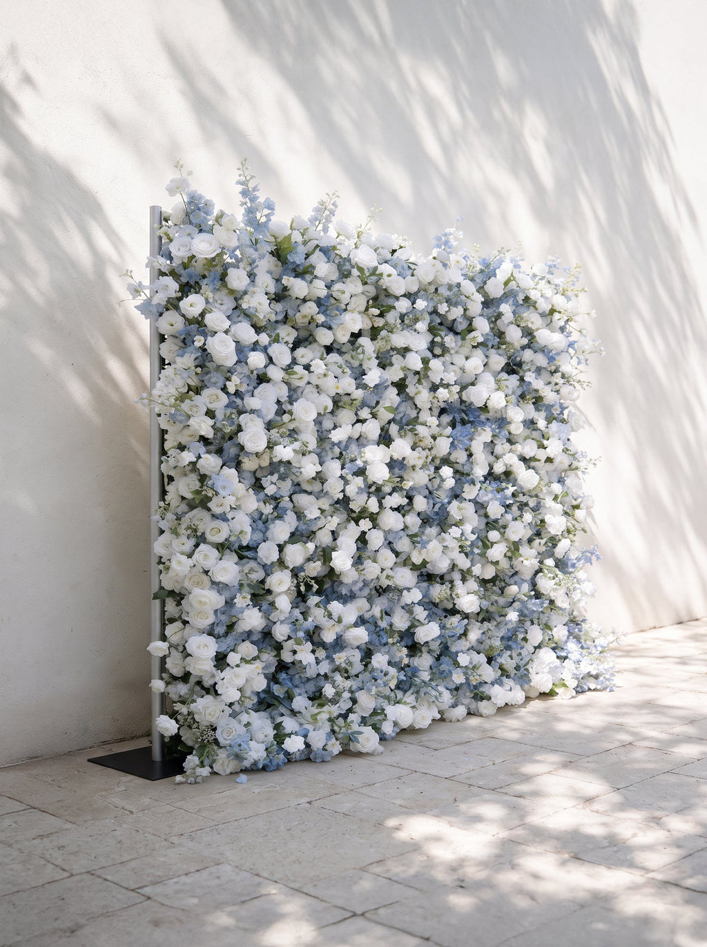Cerulean：2026 Luxury 5D White & Blue Floral Wall with Greenery Roll-Up Backdrop for Whimsical Bridal Showers Free Shipping