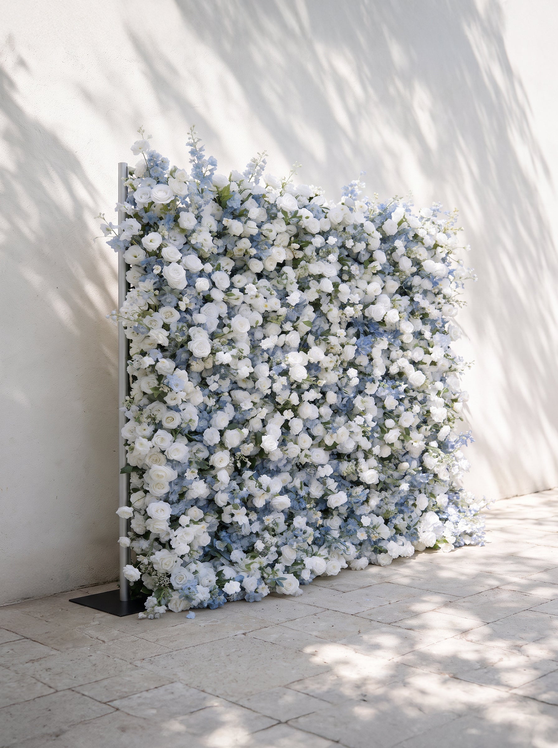 Cerulean：2026 Luxury 5D White & Blue Floral Wall with Greenery Roll-Up Backdrop for Whimsical Bridal Showers Free Shipping