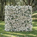 Veda: 5D Elegant White Silk Rose & Greenery Wall Roll-Up Fabric Backdrop for Grand Weddings & Ceremonies Free Shipping