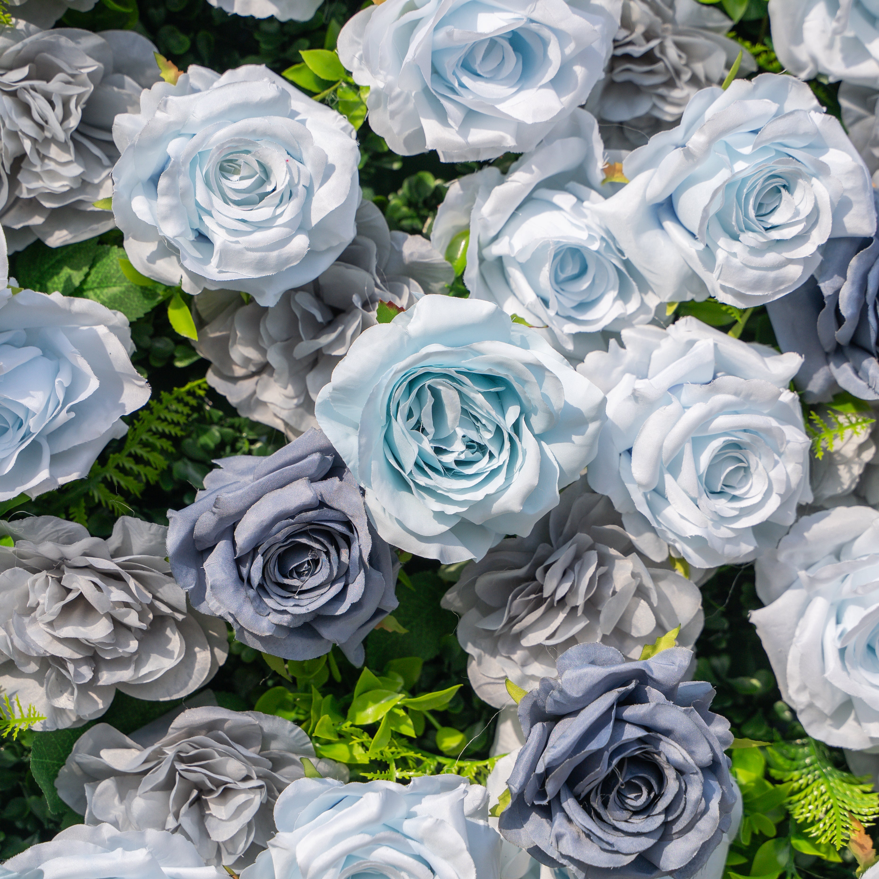 Velora: 3D Dusty Blue Rose Roll-Up Fabric Curtain Floral Backdrop for Weddings & Luxury Events Free Shipping