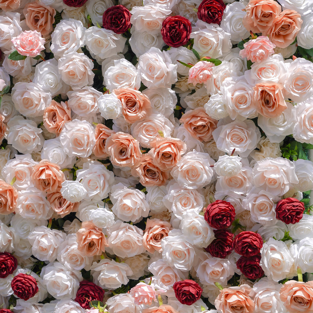 Yvette：5D Fabric Artificial rolling up curtain flower wall Rose Morning