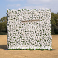 Zephira: 3D Elegant White Silk Rose Flower Wall Roll-Up Fabric Backdrop for Luxury Weddings & Events Free Shipping