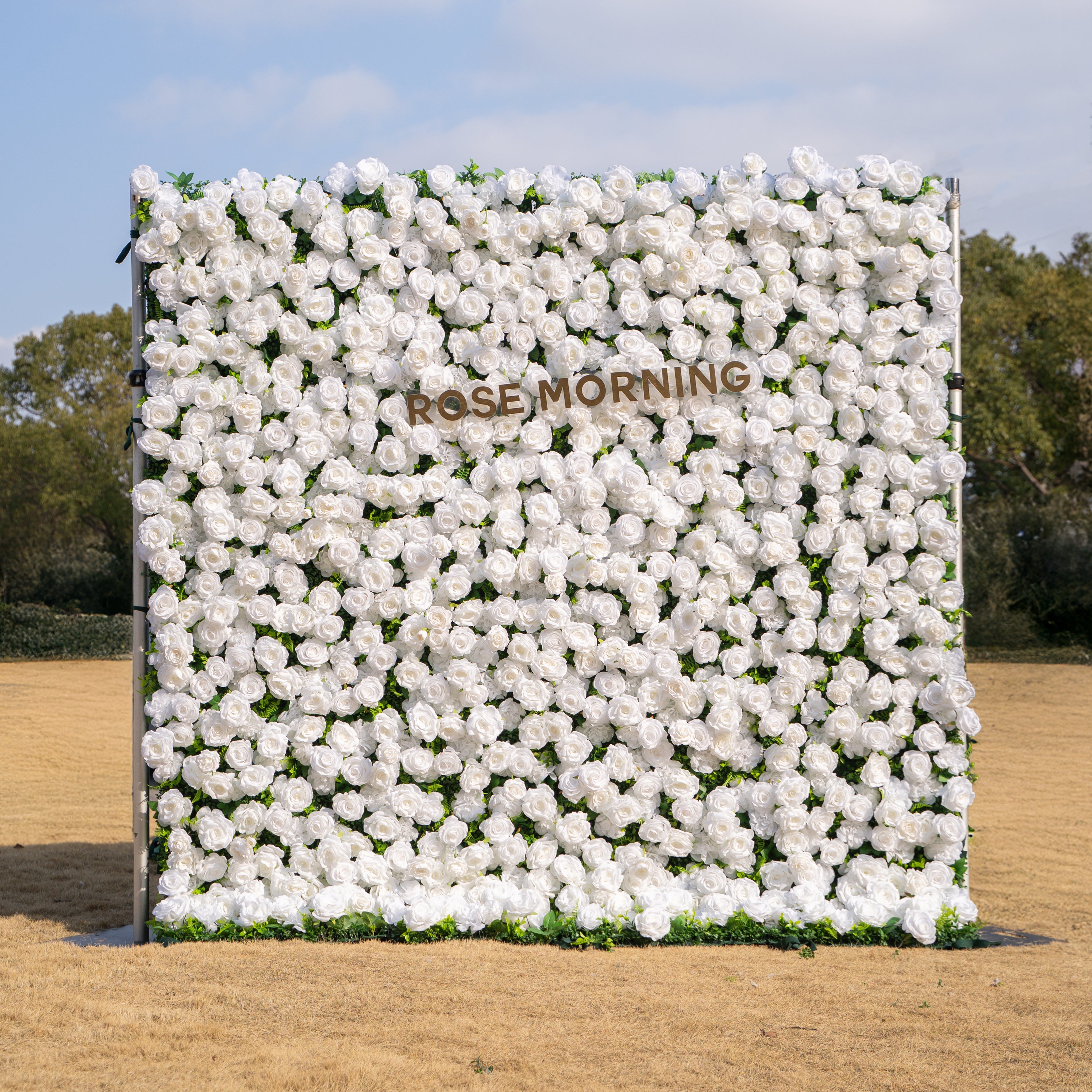 Zephira: 3D Elegant White Silk Rose Flower Wall Roll-Up Fabric Backdrop for Luxury Weddings & Events Free Shipping