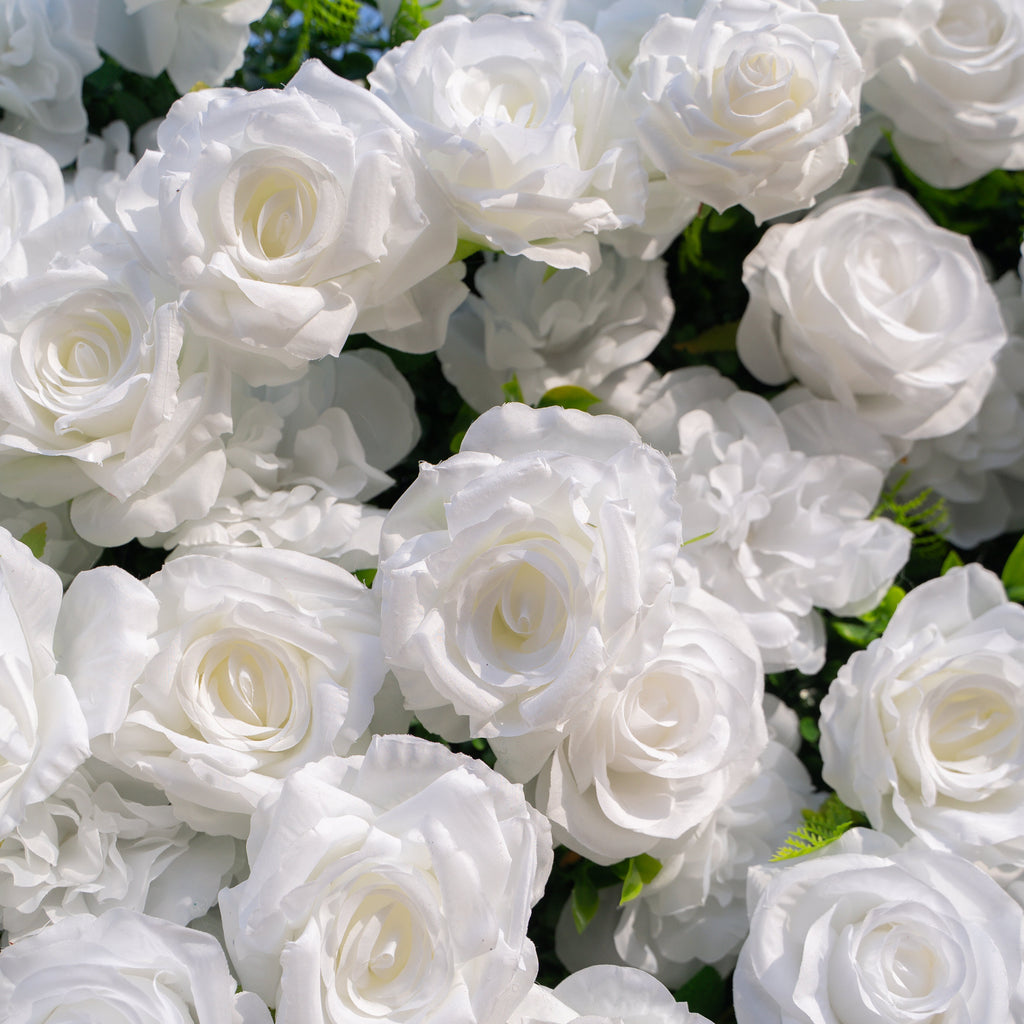 Zephira: 3D Elegant White Silk Rose Flower Wall Roll-Up Fabric Backdrop for Luxury Weddings & Events Free Shipping