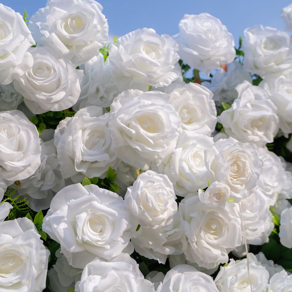 Zephira: 3D Elegant White Silk Rose Flower Wall Roll-Up Fabric Backdrop for Luxury Weddings & Events Free Shipping