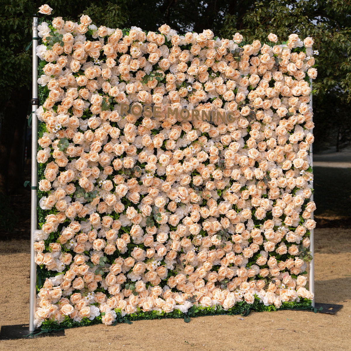 Zephyra: 3D Elegant Champagne Silk Rose Flower Wall Roll-Up Fabric Backdrop for Luxury Weddings & Events Free Shipping