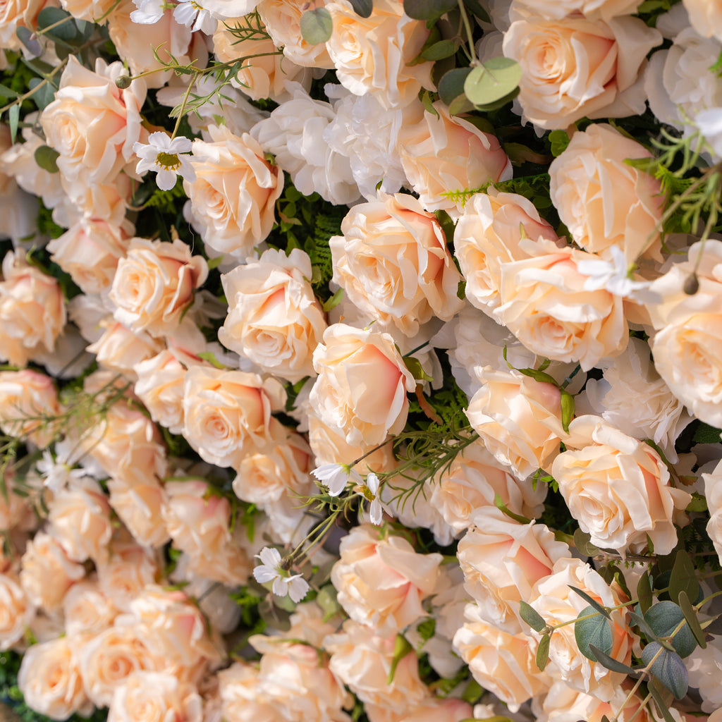 Zephyra: 3D Elegant Champagne Silk Rose Flower Wall Roll-Up Fabric Backdrop for Luxury Weddings & Events Free Shipping