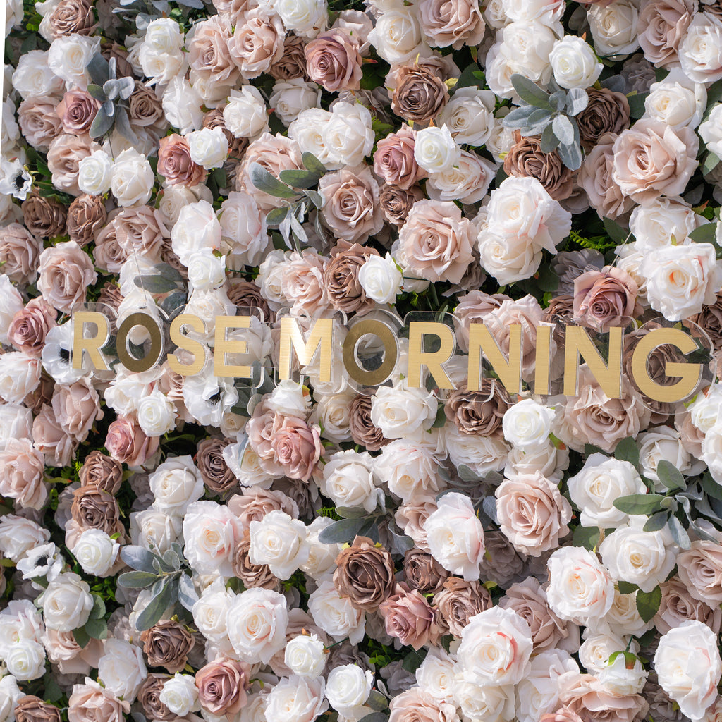 Ziven: 5D Elegant Latte & Ivory Silk Rose Flower Wall Roll-Up Fabric Backdrop for Luxury Wedding & Modern Interior Decor Free Shipping