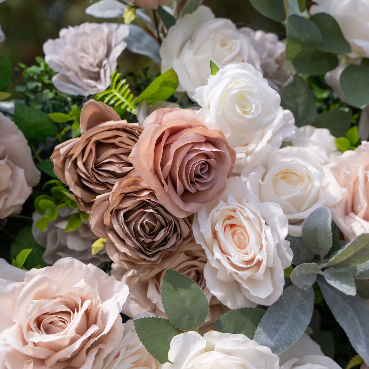 Ziven: 5D Elegant Latte & Ivory Silk Rose Flower Wall Roll-Up Fabric Backdrop for Luxury Wedding & Modern Interior Decor Free Shipping