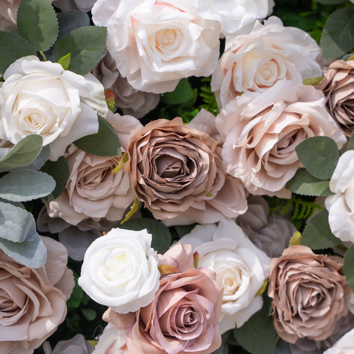 Ziven: 5D Elegant Latte & Ivory Silk Rose Flower Wall Roll-Up Fabric Backdrop for Luxury Wedding & Modern Interior Decor Free Shipping